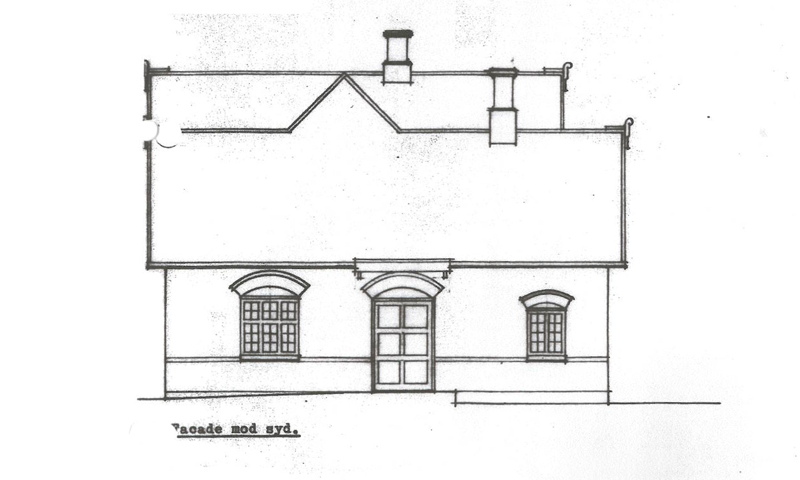 facaden mod syd - gammel tegning