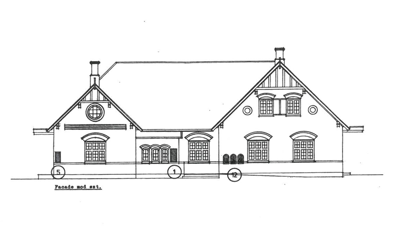 Facaden mod øst - gammel tegning